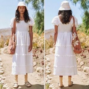 NWT The GREAT. Scallop Savanna Dress White Ruffle Maxi Large